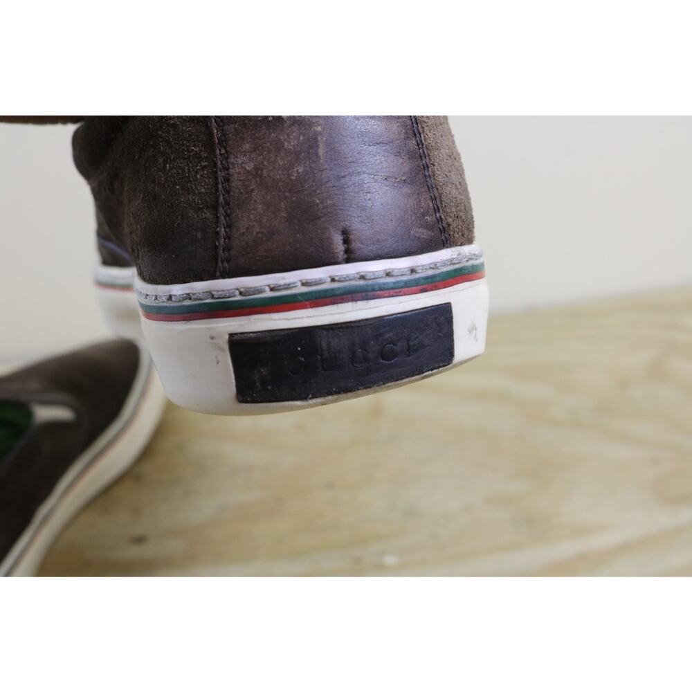 Gucci Sneakers 41 Brown Suede Lifford Antique Slip On Shoes Italy - Picture 5 of 16